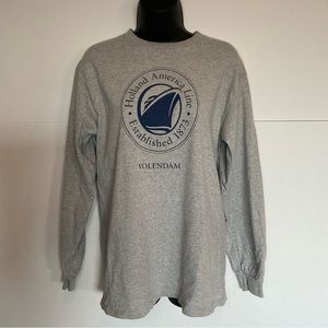 Holland America line long sleeve gray cotton T-shirt, Gilden brand size medium